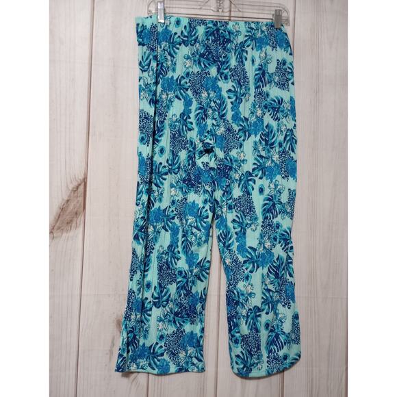 Jaclyn Smith Pants Ladies Large Teal Tropical Pull On Waist - Picture 2 of 7